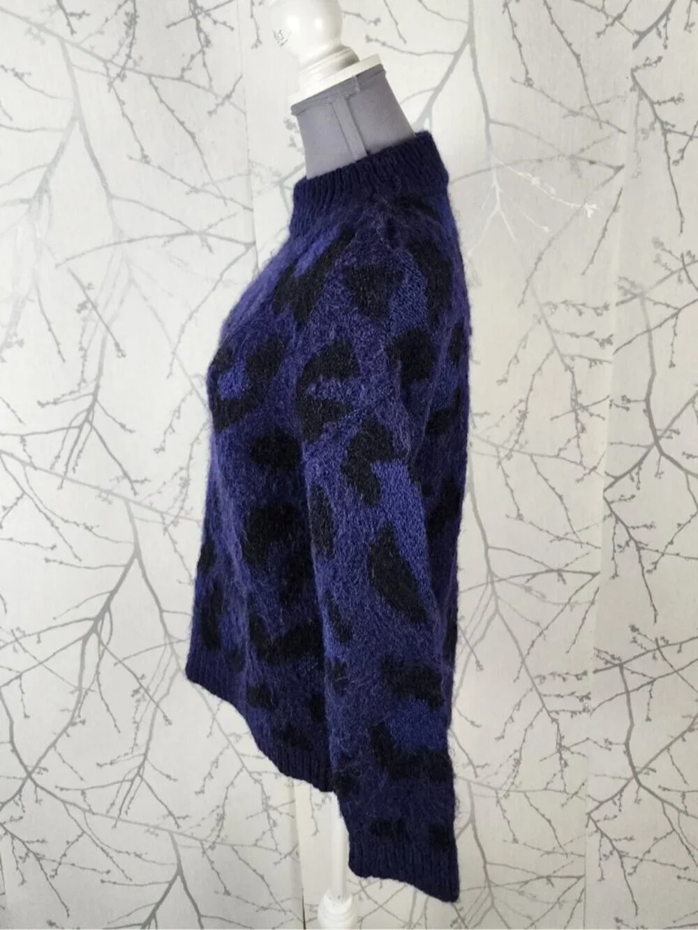 Kate Spade Navy Leopard Alpaca Wool Textured Crewneck Sweater